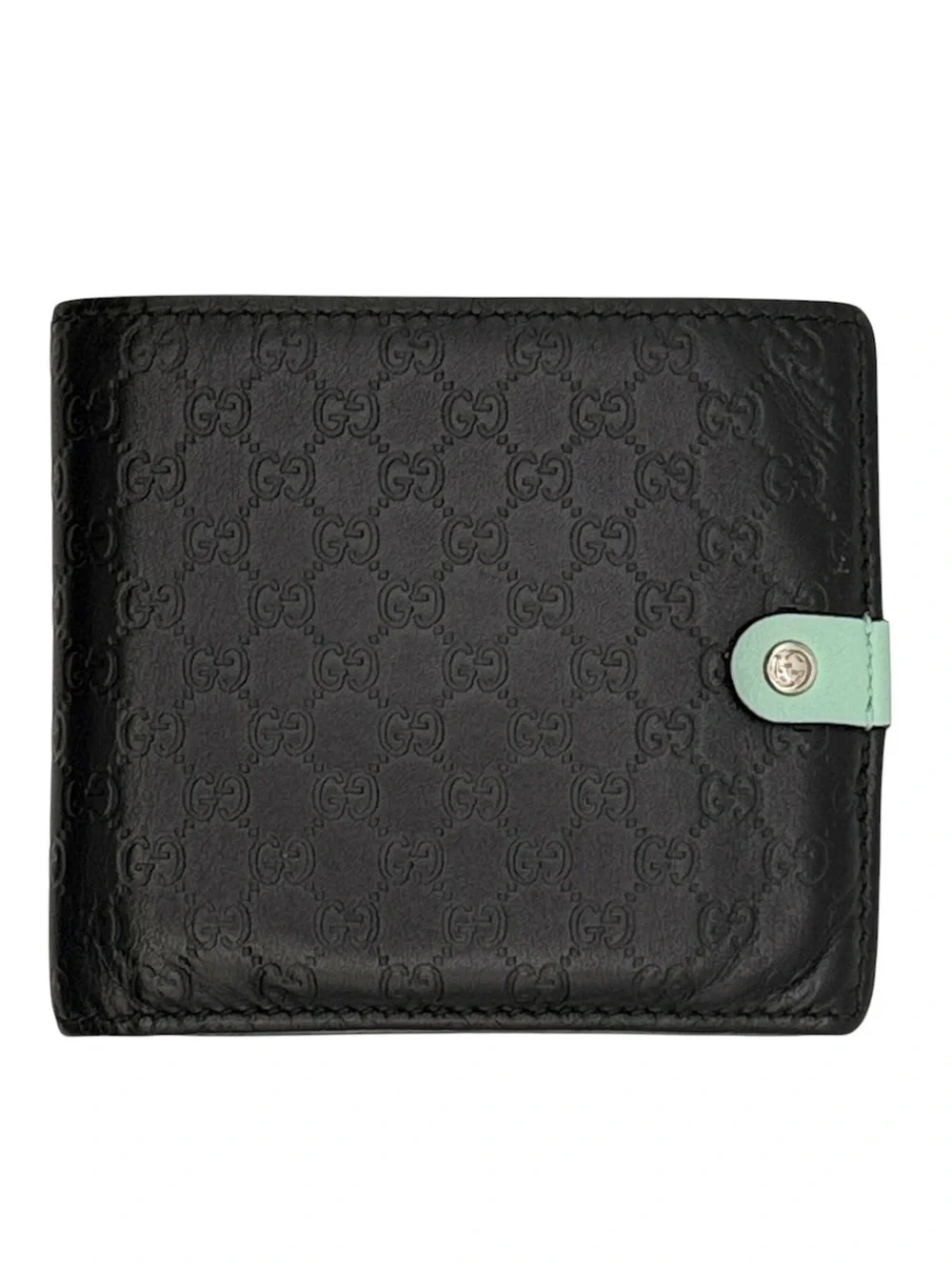 Gucci Microguccissima Bi-Fold Wallet Black Leather Purple Mint Interior